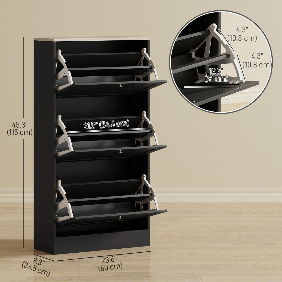 Modern Shoe Storage with 3 Flip Drawers and Adjustable Shelves – view 2
