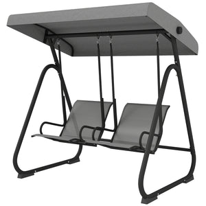 Patio Swing Chair w/Adjustable Canopy Outdoor Porch Swing w/Dual Independent Seats 2-Seat Grey