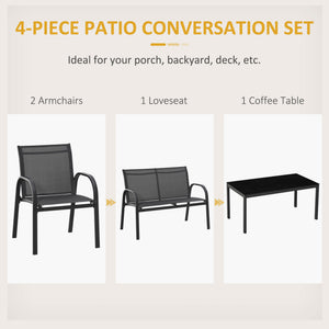 4-Piece Patio Furniture Set Garden Conversation Set with Loveseat, Single Chairs and Coffee Table for Backyard Poolside Balcony