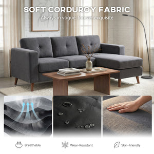 Sectional Sofa with Changeable Chaise Lounge, 3 Seat L-Shaped Small Space Sofa – view 4