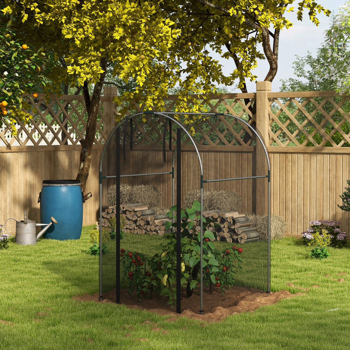 Galvanized Steel Crop Cage, Plant Protection Tent with Zippered Door, 4' x 4', Black – view 7