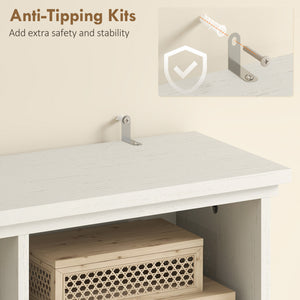 Hall Tree with Bench and Shoe Storage, Entryway Bench with Coat Rack, 12 Shelves, 2 Cabinets, 5 Hooks, White Wood Grain