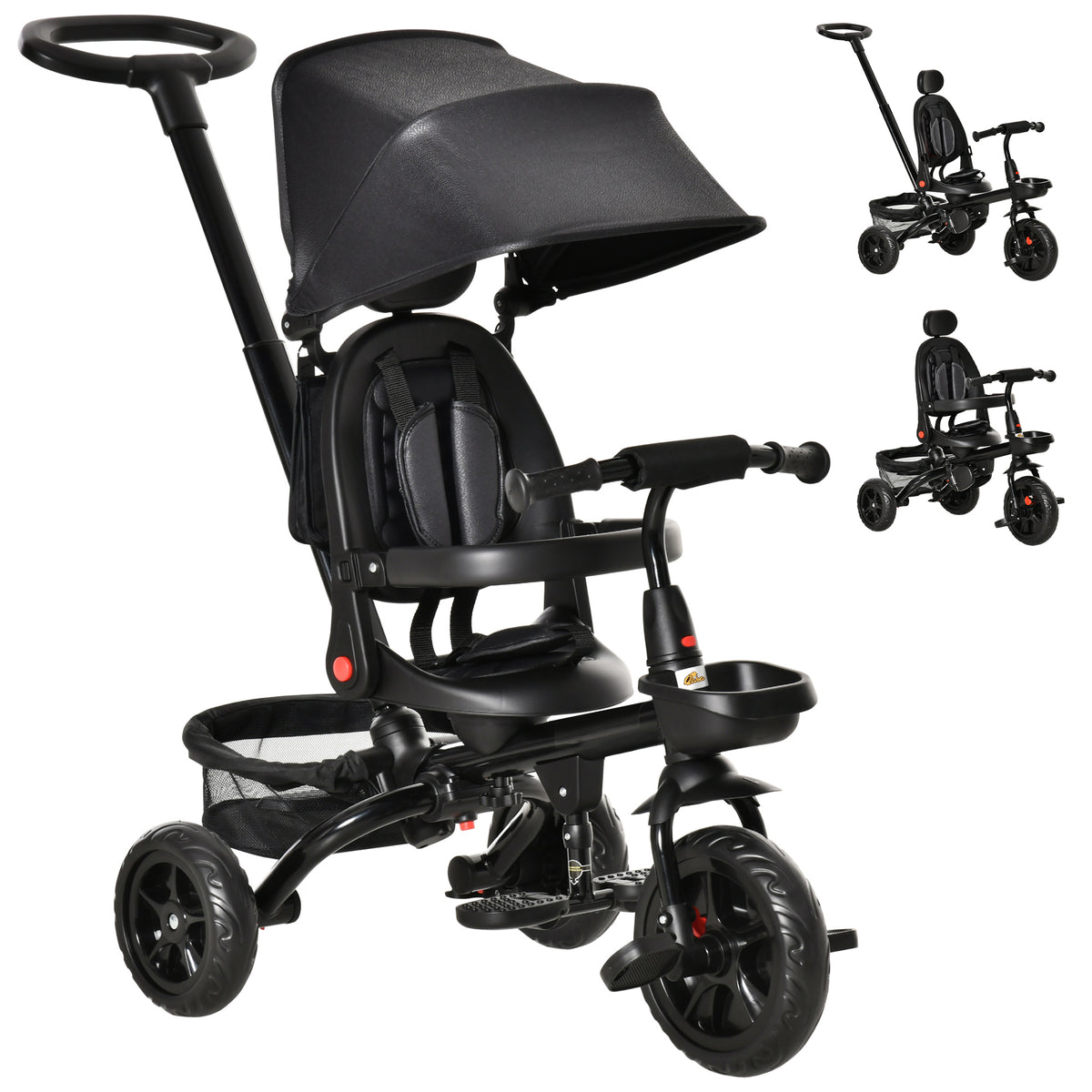 Qaba Tricycle for Toddler 5 in 1 Kids Trike, Foldable Converts Stroller to Toddler Bike, Adjustable Backrest & Curved Canopy, Detachable Guardrail & Handle for 1-5 Years Old