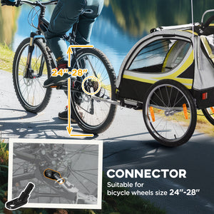 Aosom 2 Seat Bike Trailer for Kids 2-in-1 Double Baby Stroller with Handbrake, Rubber Wheels, 5 Point Harness, Waterproof Cover, Storage Bag, Reflectors