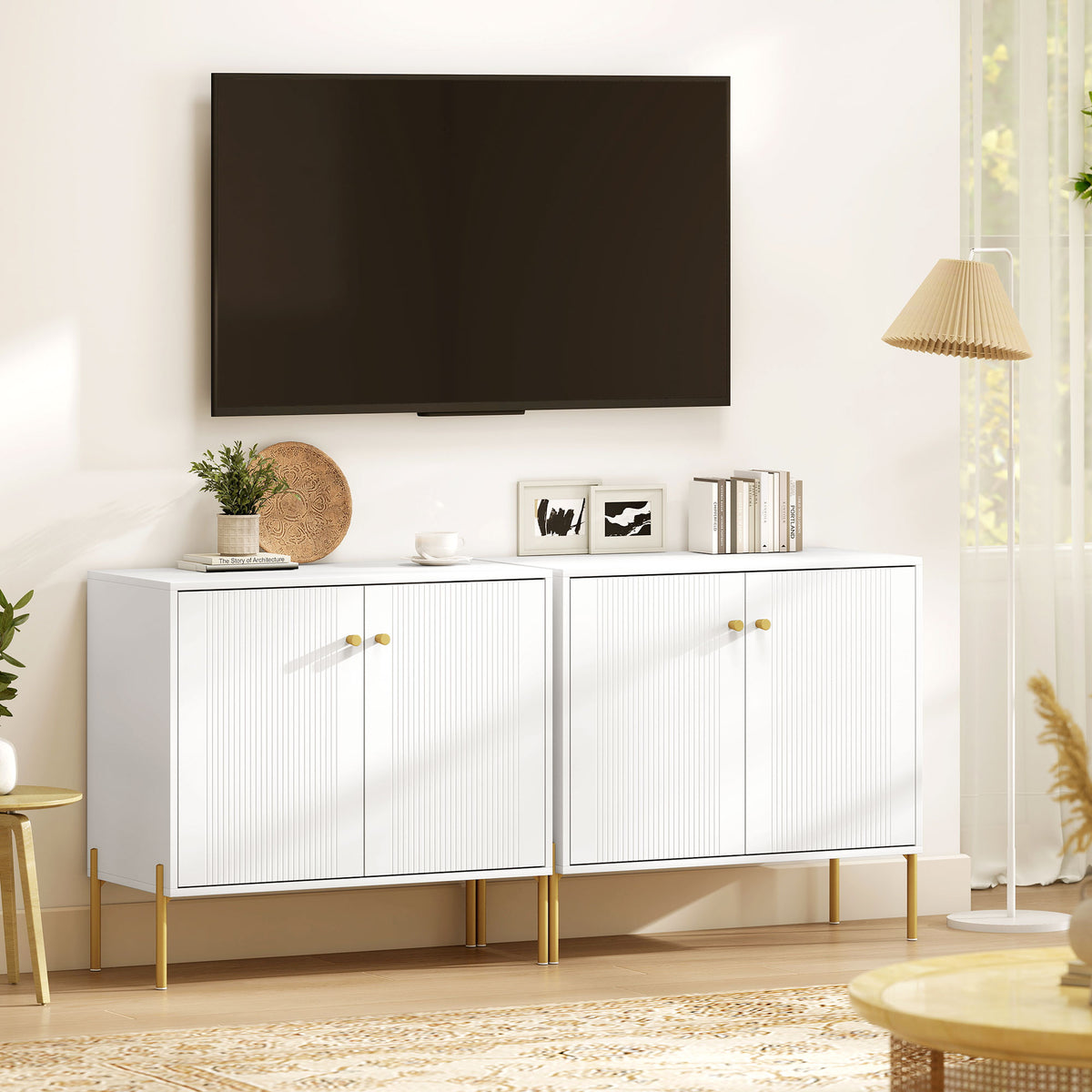 Sideboard, Modern Buffet Cabinet, Coffee Bar Cabinet with Fluted Doors and Adjustable Shelf, Black – view 13
