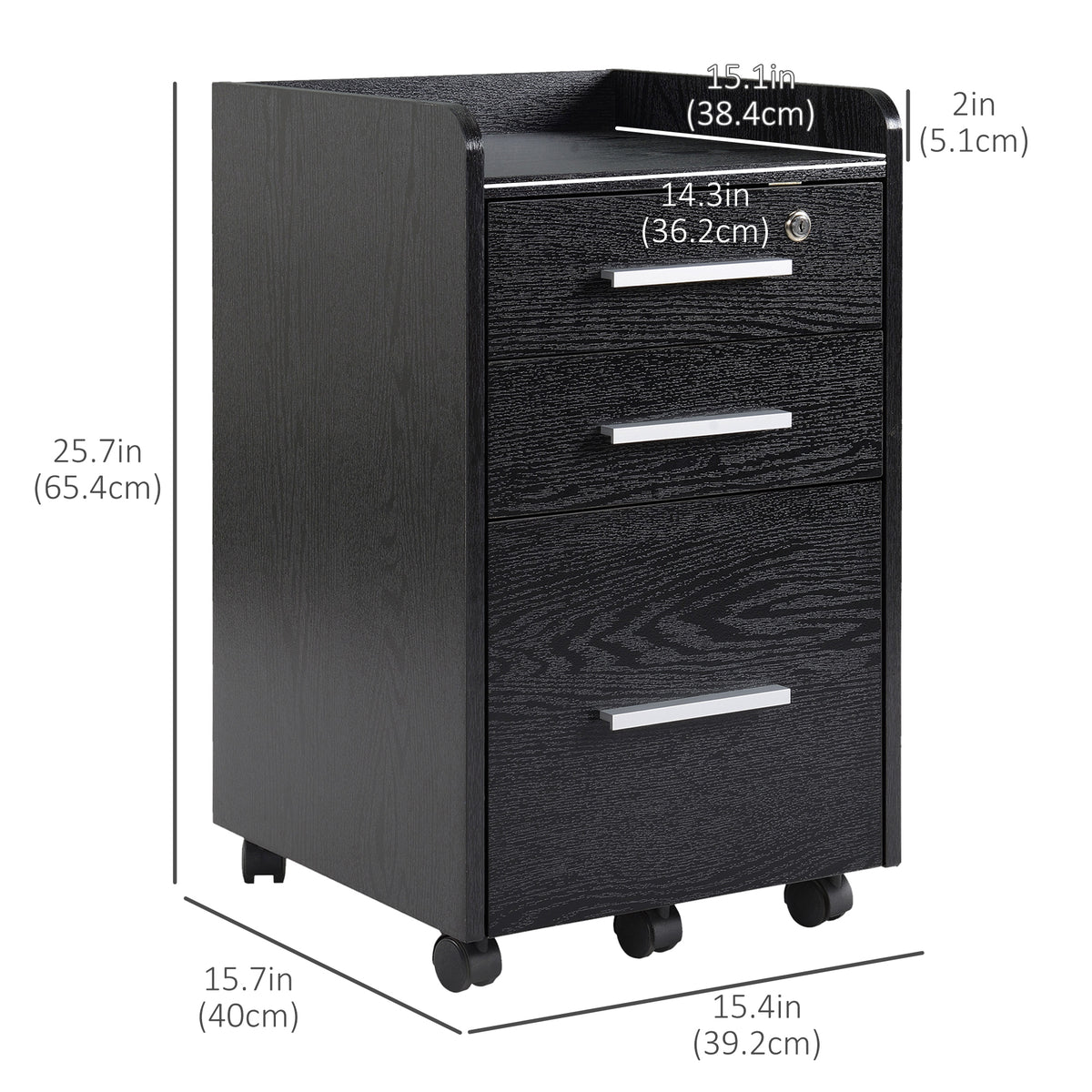 3 Drawer File Cabinet with Lock and Edged Top, Lockable Filing Cabinet on Wheels for Letter and A4 Size – view 9