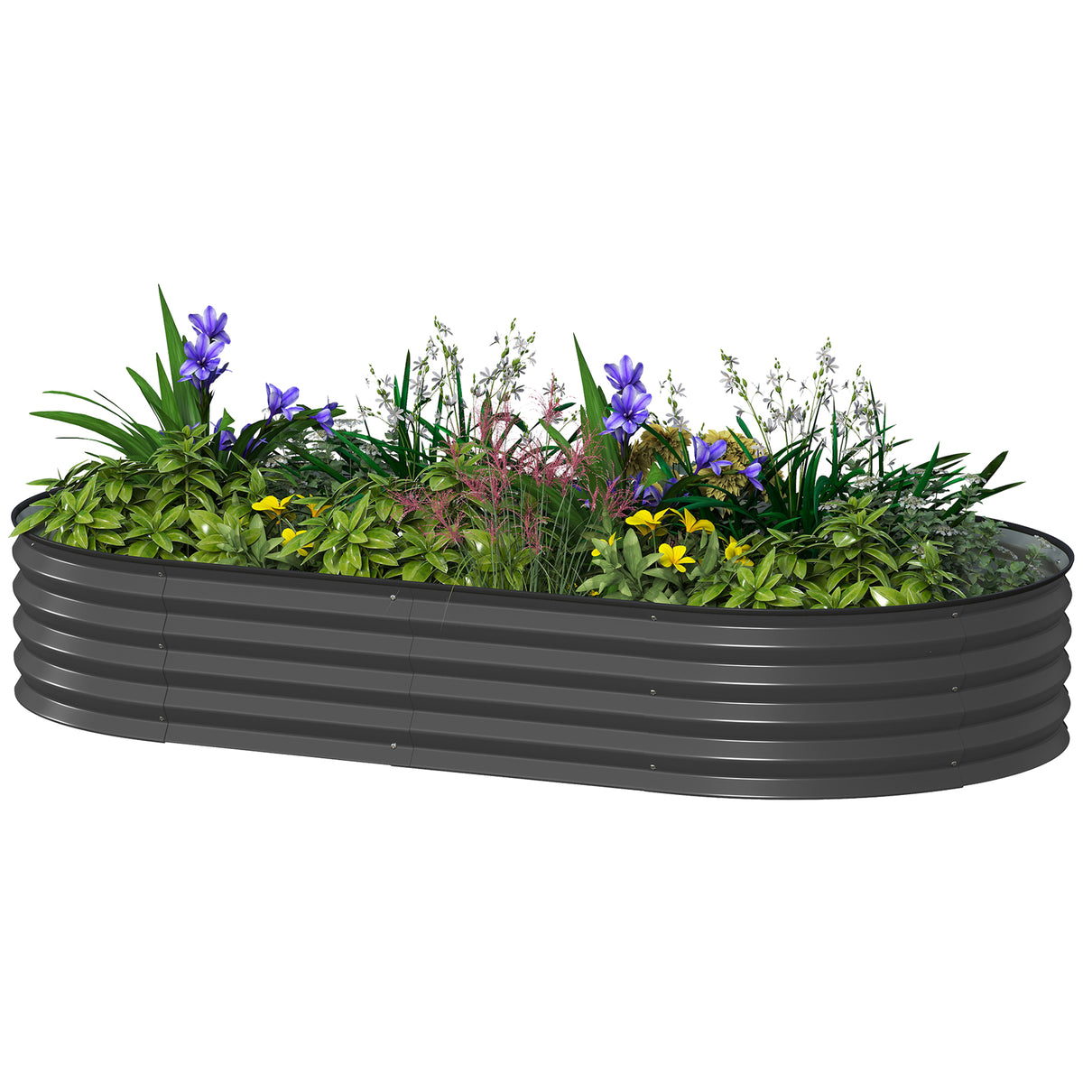 6' x 3' x 1' Large Outdoor Planter Box, Galvanized Raised Garden Bed with Metal Plant Stake, Dark Grey
