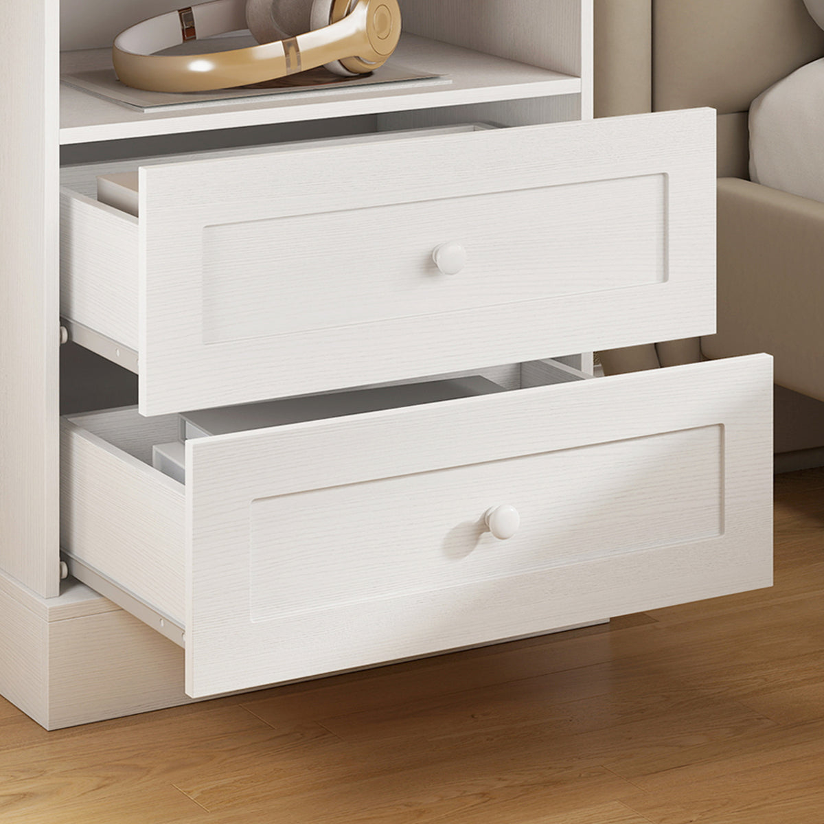 Nightstand with Charging Station 2 Drawers Bedside Table Set of 2 White and Oak