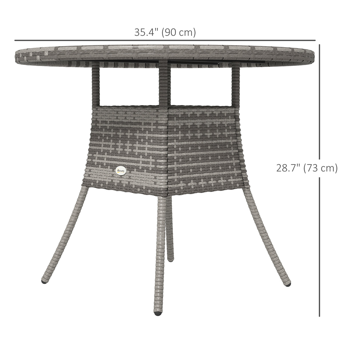 27.5" Outdoor Wicker Dining Table, PE Rattan Patio Furniture with Wood-plastic Composite Top, Grey – view 9