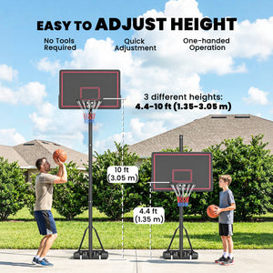Soozier Portable Basketball Hoop Outdoor, 4.4-10ft Adjustable Height Basketball Goal with Wheels, Fillable Base