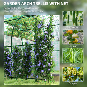 Garden Arch Trellis for Climbing Plants Outdoor, 7.1FT Tall Cucumber Trellis with Climbing Net for Backyard, Lawn