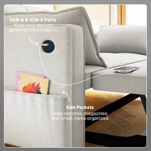 3‑in‑1 Convertible Sofa Bed, Pull Out Sleeper Sofa with USB Charging, Adjustable Backrest, Side Pockets – view 6