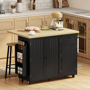 Kitchen Island Cart, Rolling Kitchen Island Table with Drop Leaf, Drawer, Spice and Towel Rack, Black – view 7