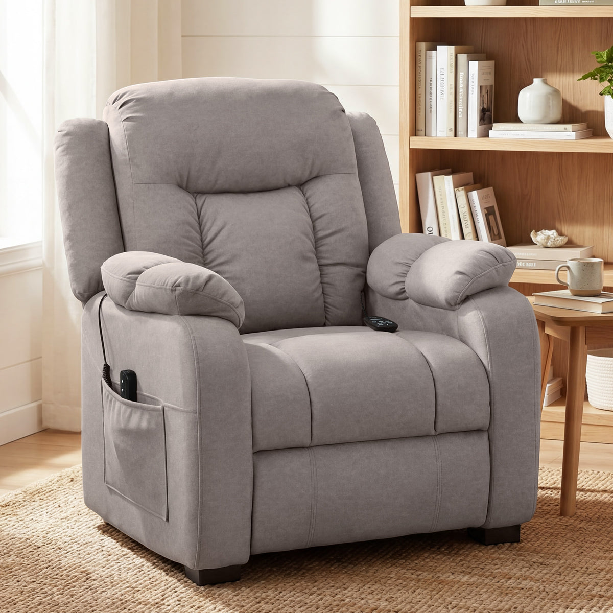 Massage Recliner Chair with Quiet Brushless Motor Pet-Friendly Fabric Power Recliner with 2 Memory – view 7