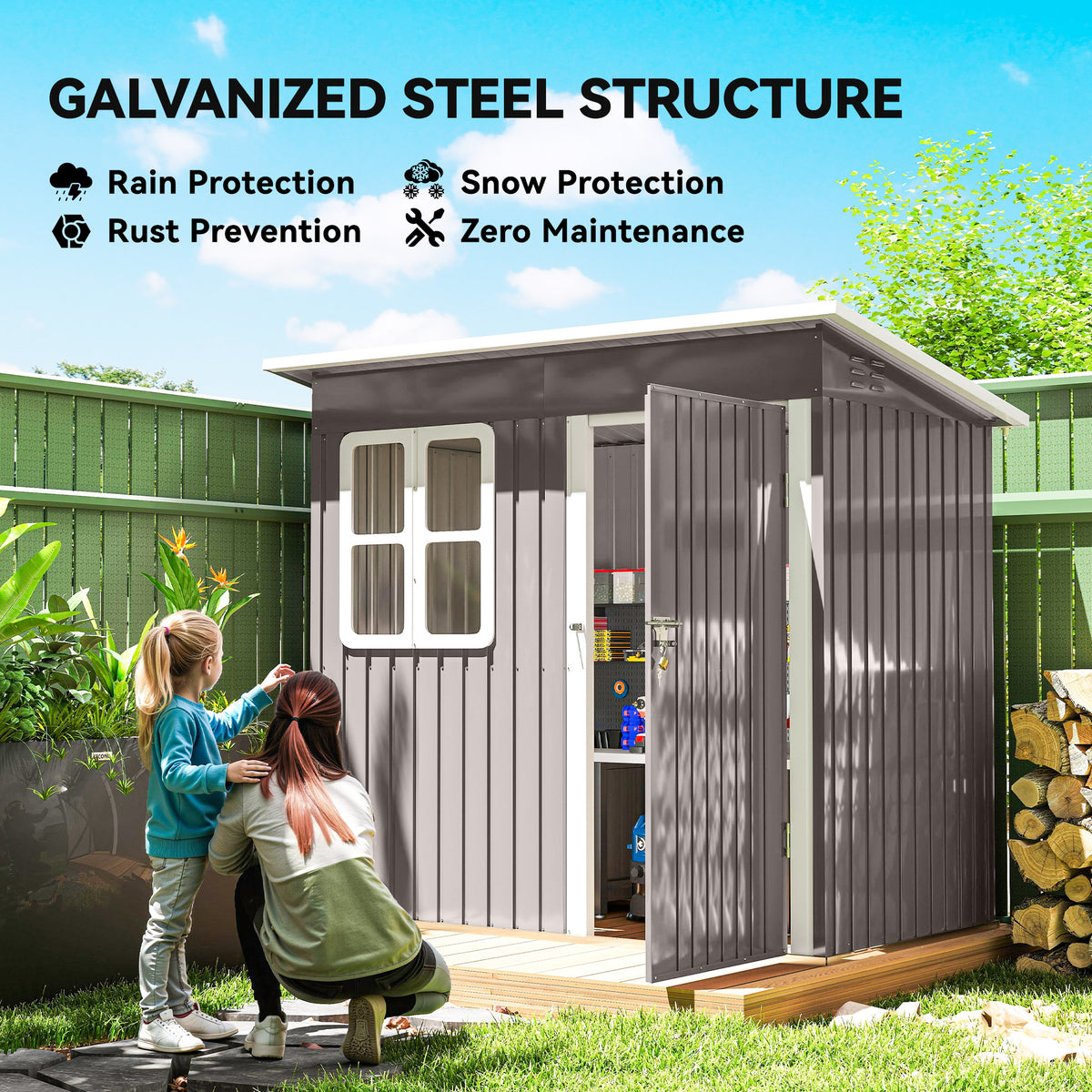7' x 4' Galvanised Steel Outdoor Storage Shed, Garden Shed with Window, Lockable Wide Door and Air Vents – view 10