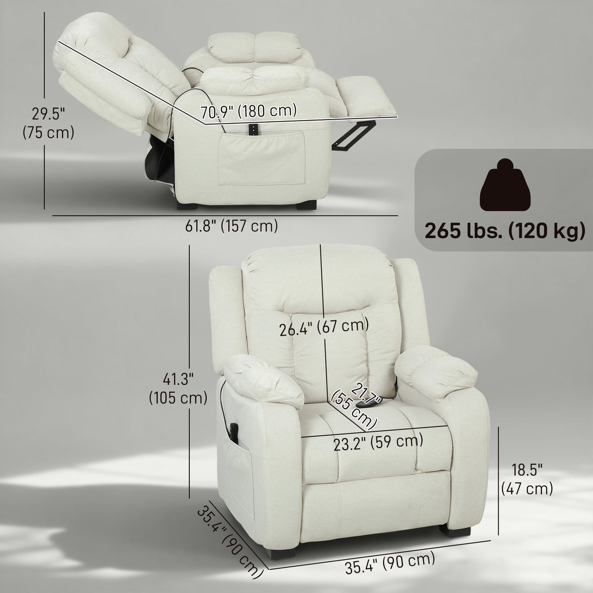 Massage Recliner Chair with Quiet Brushless Motor Pet-Friendly Fabric Power Recliner with 2 Memory – view 9