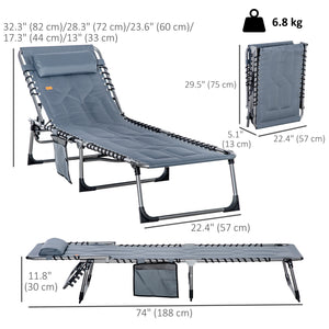 Outdoor Lounge Chair, Folding Chaise Lounge, Patio Padded Tanning Chair with 5-position Adjustable – view 9