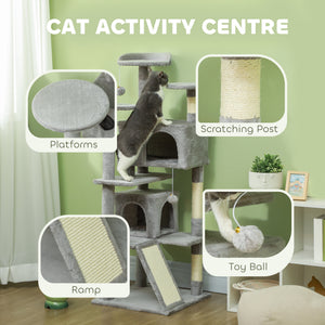 54" Cat Tree, Multi-Level Cat Tower with Scratching Posts, Cat Condos, Bed, Platforms, Ramp, Toy Ball, Beige – view 31