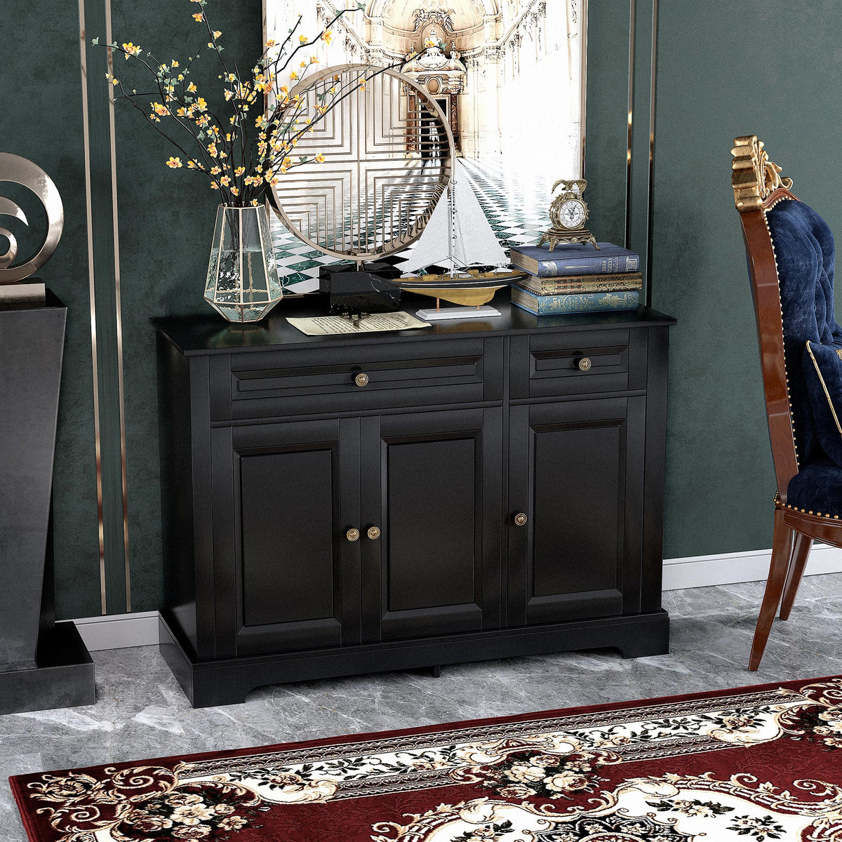 Modern Sideboard Cabinet, Buffet Cabinet with 2 Drawers and Adjustable Shelves – view 7