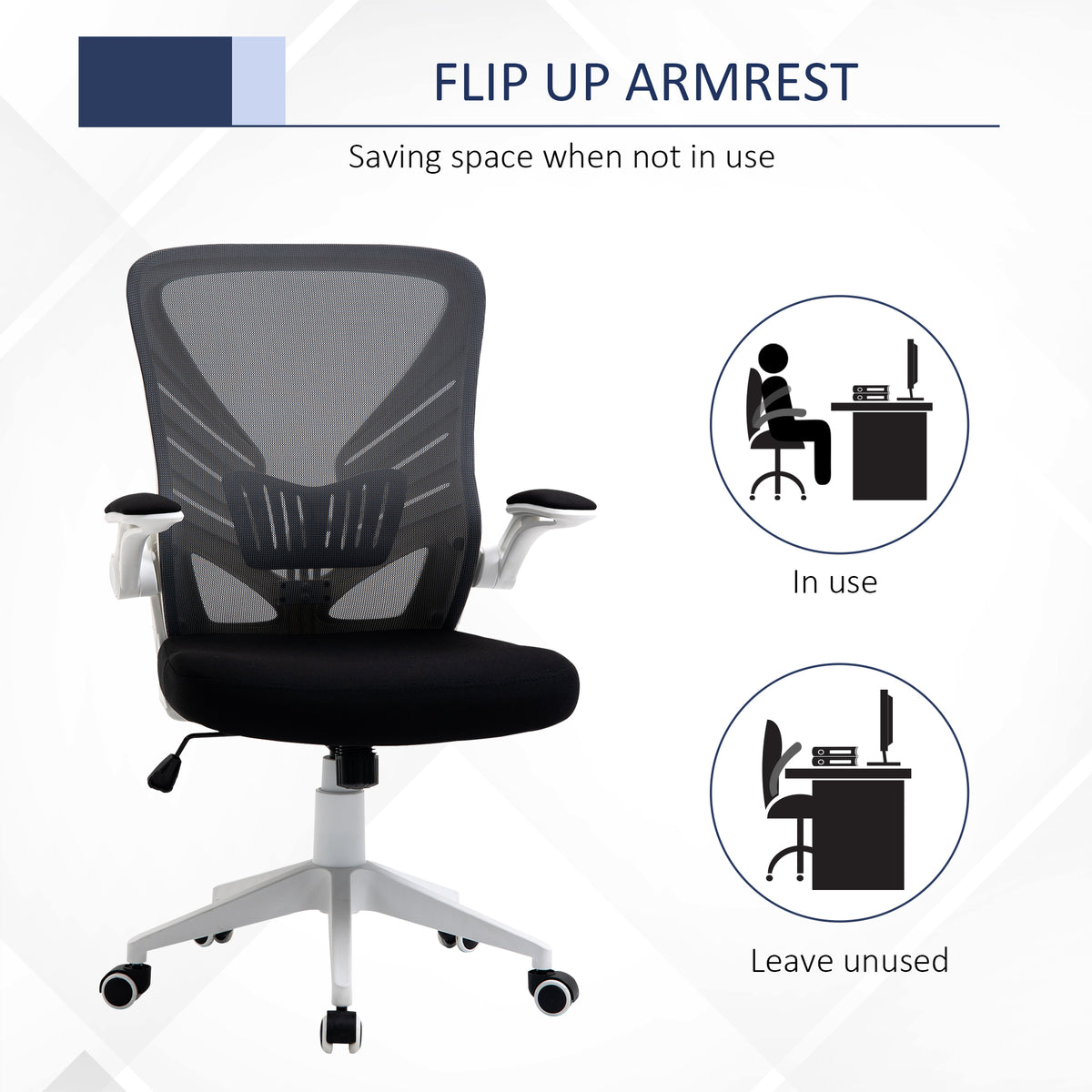 Mesh Office Chair Swivel Task Desk Chair with Lumbar Back Support, Flip-Up Arm, Adjustable Height Office, Grey/Black