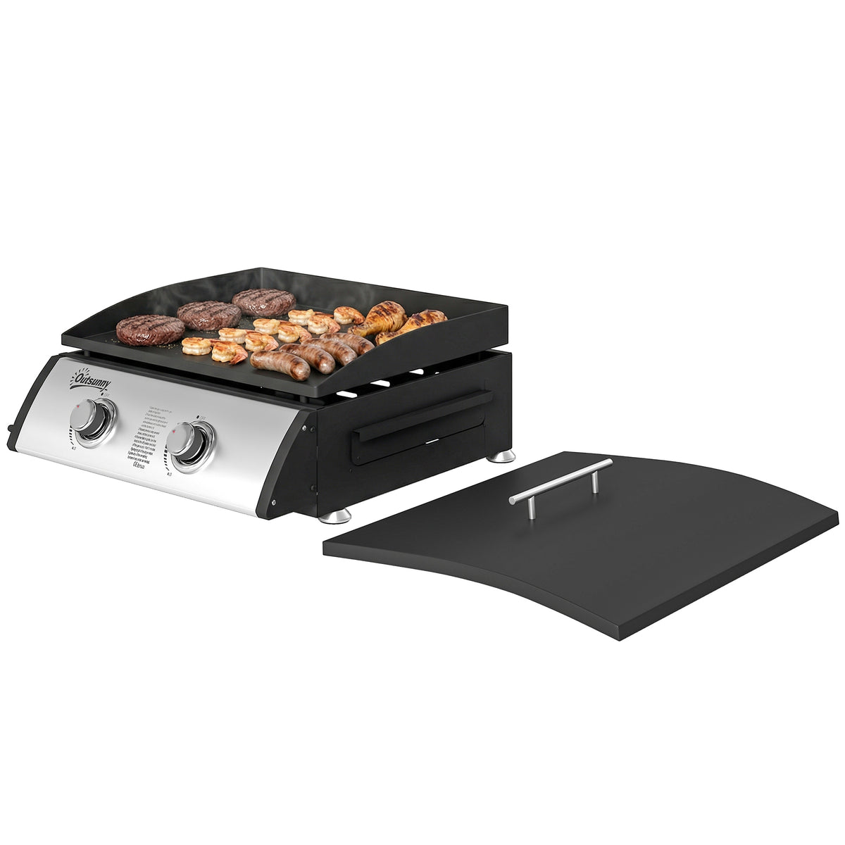 2 Burner Liquefied Gas Grill, Portable Tabletop BBQ Grill, for Camping, Picnic, Silver – view 15