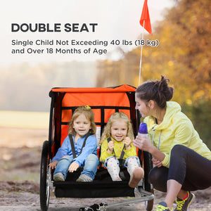 Aosom 2-Seat Child Bike Trailer for Kids with a Strong Steel Frame, 5-Point Safety Harnesses, & Comfortable Seat