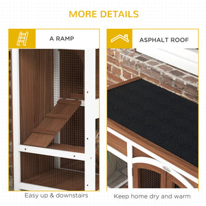 Two-Tier Wooden Rabbit Hutch with Openable Roof, Slide-Out Tray