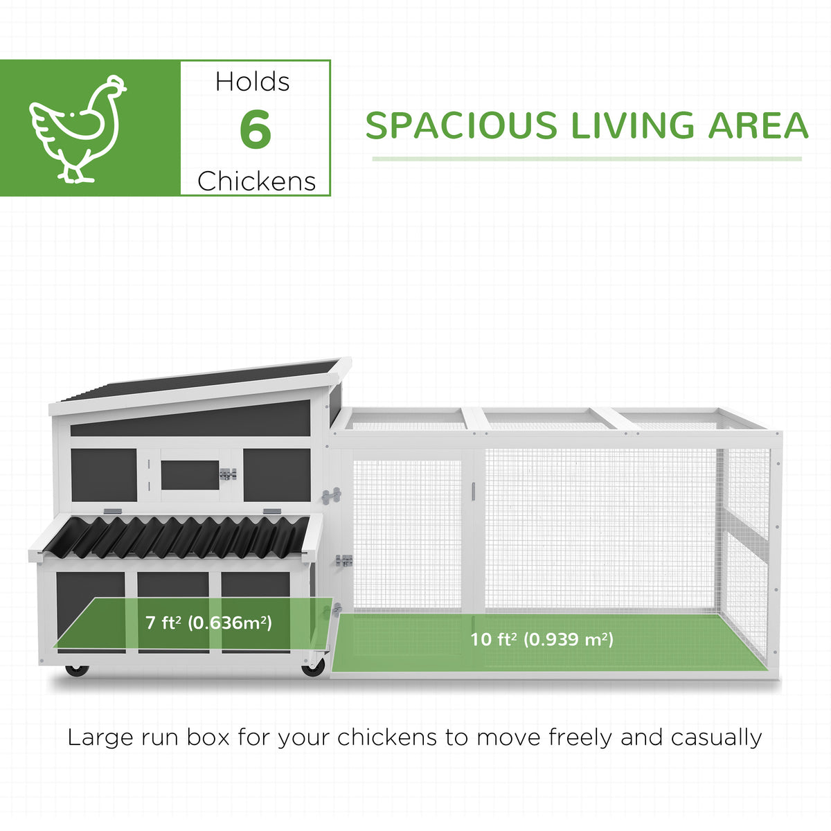 Wooden Chicken Coop, Rabbit Hutch with Large Run, Outdoor Poultry Cage with Nesting Box, Tray, Windows, Dark Grey