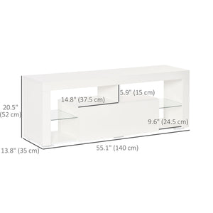 TV Stand for 55-Inch TVs, High Gloss TV Bench with LED Lights, Remote Control, Storage Drawer and Shelves, Entertainment Unit for Living Room, Bedroom, White