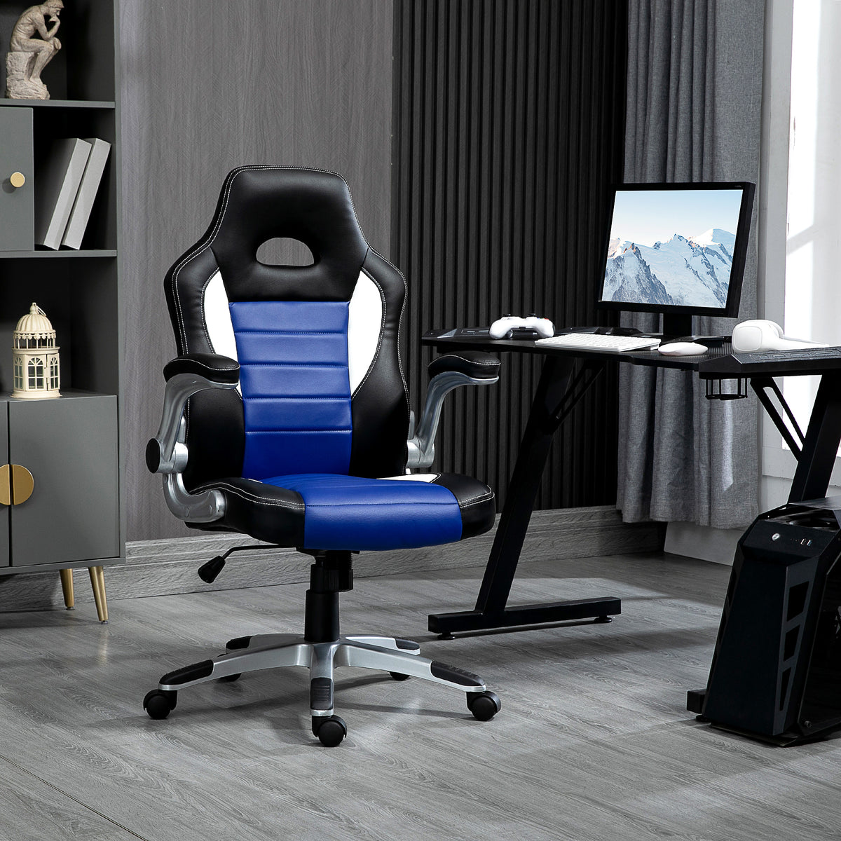 Racing Gaming Chair PU Leather Office Chair Executive Computer Desk Chair with Adjustable Height, Flip Up Armrest, Swivel Wheels, Red