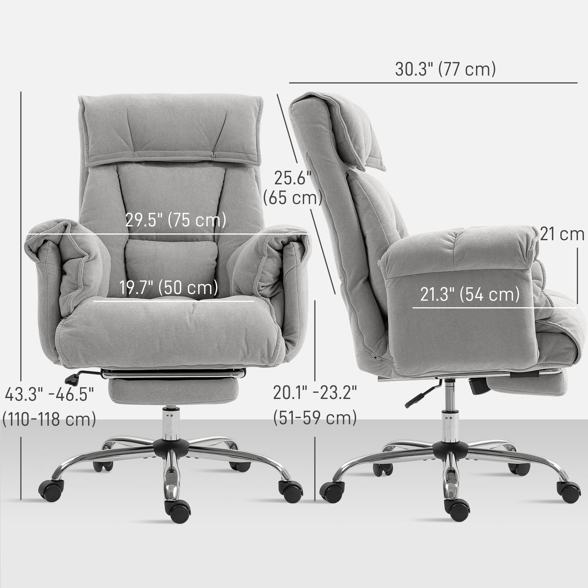 High Back Office Chair, Reclining Desk Chair with Footrest, Swivel Base, Rolling Wheels, Light Grey