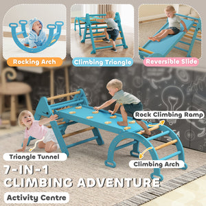 Qaba 7-in-1 Pikler Triangle Set, Foldable Wooden Climbing Toys with Arch, Ramp and Ladder for Toddlers 1-4 Years