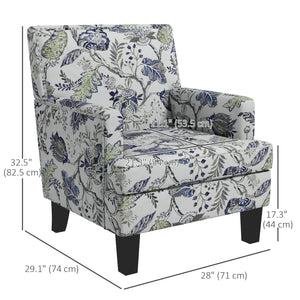 Upholstered Armchair, Mid-Century Accent Chair with Floral Pattern, Nailhead Trim for Living Room, Bedroom, Multicolour