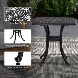 21" Square Outdoor End Table, Cast Aluminum Patio Side Table with Umbrella Hole for Garden, Balcony, Poolside, Bronze
