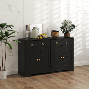 Sideboard Cabinet with 2 Drawers, 4 Barn Doors and 2 Adjustable Shelves, Buffet Table for Living Room, Black – view 7