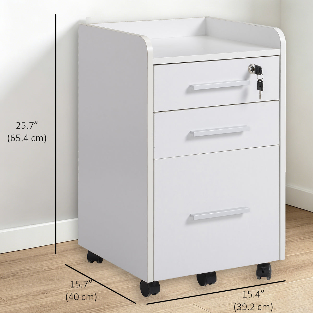 3 Drawer File Cabinet with Lock and Edged Top, Lockable Filing Cabinet on Wheels for Letter and A4 Size – view 2