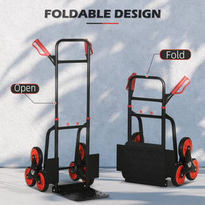 6-Wheels Stair Climber Trolley Cart, Hand Truck and Dolly, Foldable Steel Load Cart, 264lbs Capacity, Black and Red