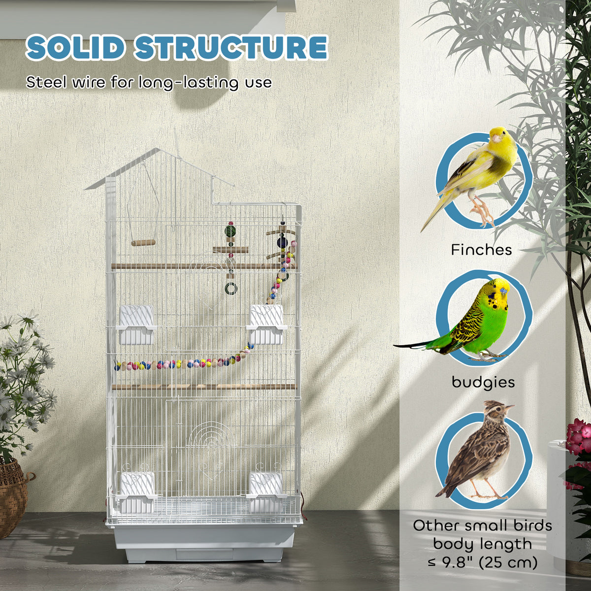 39" Bird Cage for Budgie, Cockatiel, Conure, Small Birds, with Ladder, Swing, Toys, Perches, Tray, Feeding Bowls, Handle