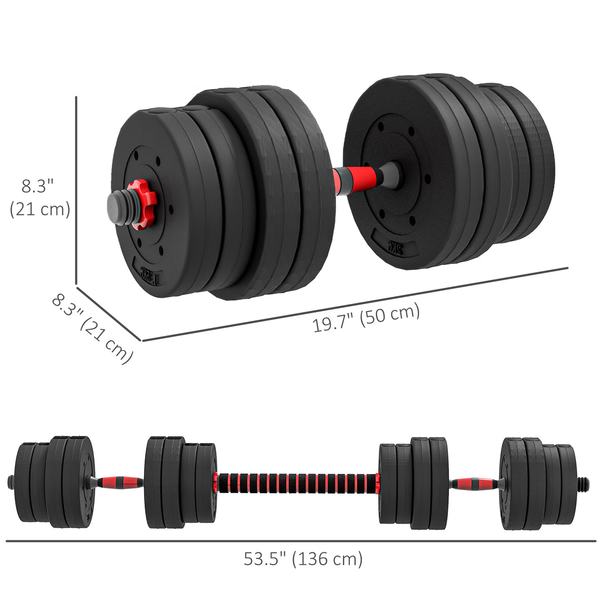 Soozier 44lbs 2-in-1 Adjustable Dumbbells Weight Set, Dumbbell Hand Weights Barbell for Body Fitness, Lifting Training for Home, Office, Gym, Black and Red