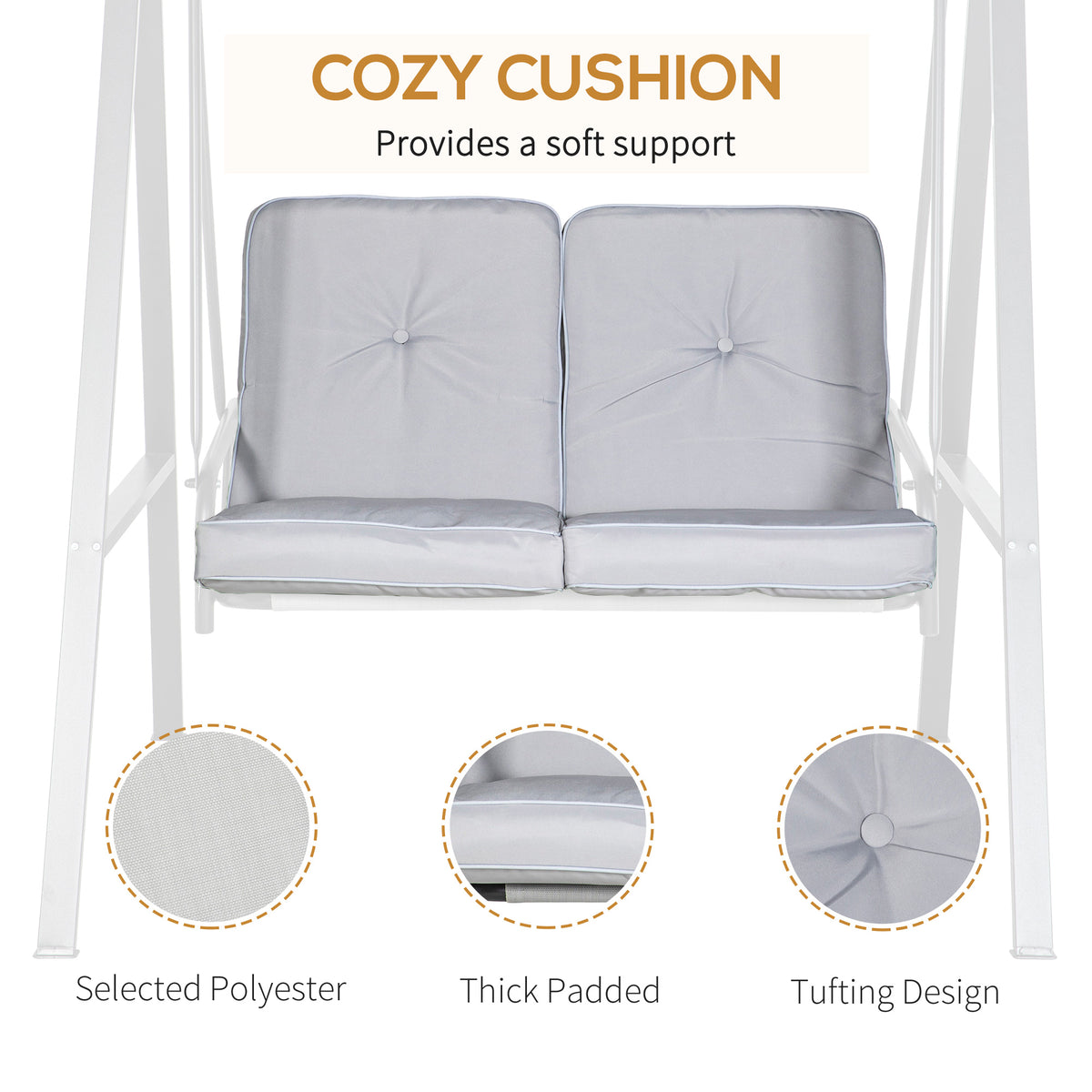 2-Seater Outdoor Porch Swing with Adjustable Canopy, Patio Swing Chair for Garden, Poolside, Backyard, Beige – view 19