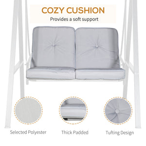 2-Seater Outdoor Porch Swing with Adjustable Canopy, Patio Swing Chair for Garden, Poolside, Backyard, Beige – view 19