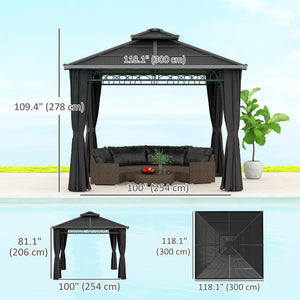 10' x 10' Outdoor Hardtop Gazebo Canopy w/ Double PC Roof, Steel Frame, Nettings – view 2