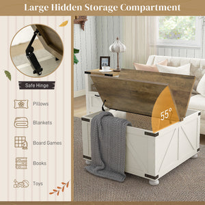 Farmhouse Coffee Table, Square Center Table with Flip-top Lids, Hidden Storage Compartment and Wooden Legs – view 17