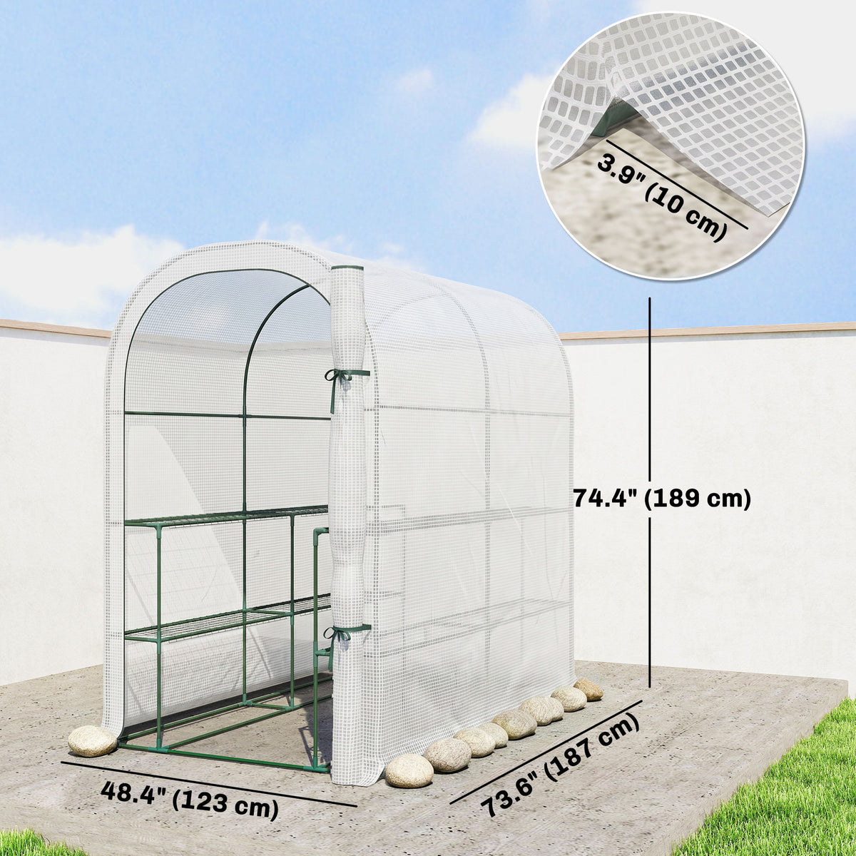 Walk-in Mini Greenhouse with Shelves, Portable Outdoor Greenhouse with Roll-up Door, 123 x 187 x 189 cm – view 9