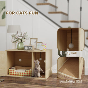 Cat Litter Box Enclosure, Cat Washroom End Side Table with Rattan Door, Scratching Pad, Non-slip Foot Pads – view 6