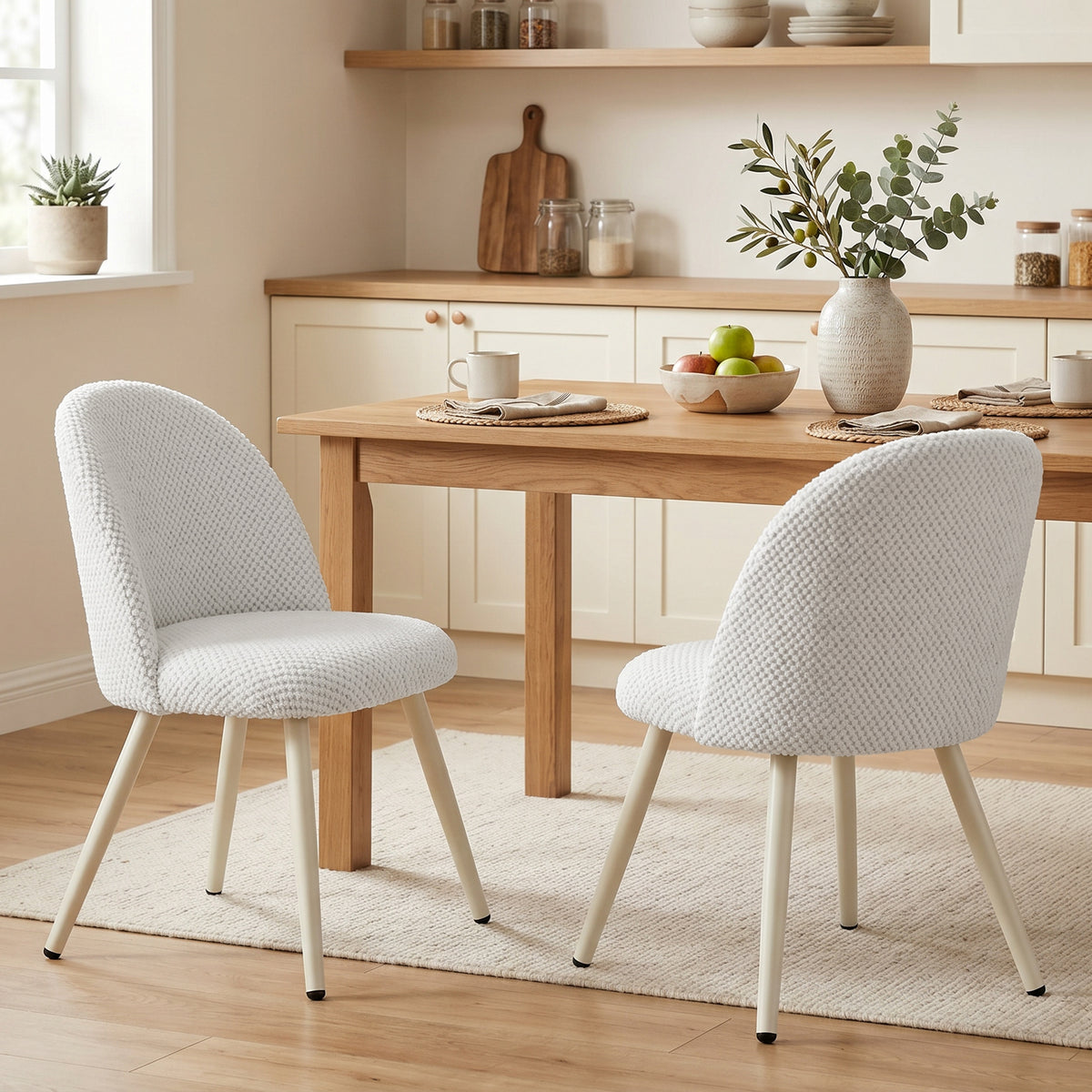 Dining Chairs Velvet Fabric Upholstered Kitchen Chairs Metal Legs Set of 2, Dining Room, Home, White