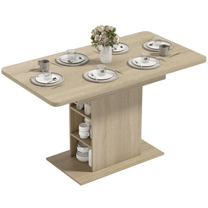 Extendable Dining Table for 4-6 People, 43.3"-51.2" Kitchen Table with 6 Open Shelves, Natural Wood