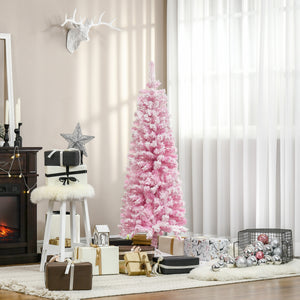 5 FT Snow Flocked Artificial Christmas Tree, Pencil Xmas Tree with Realistic Branches – view 7