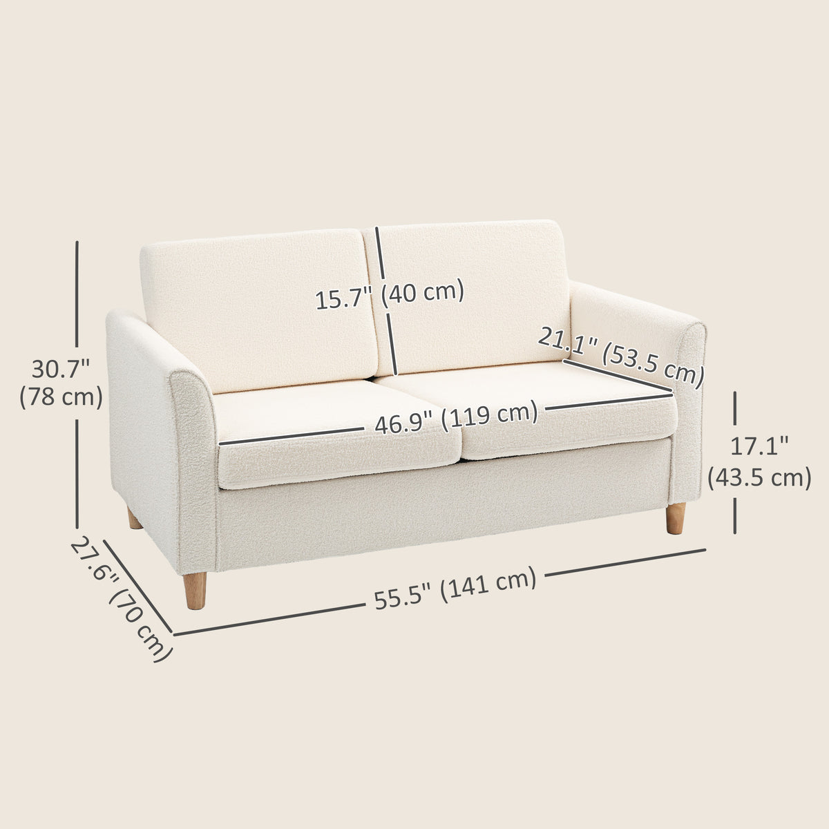 2-Seat Sofa Two-Seater Couch with Armrests and Wood Legs for Living Room, Bedroom, Dark Grey – view 9