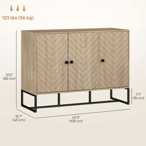 Modern Sideboard, Buffet Cabinet with Adjustable Shelves, 3 Chevron Doors for Living Room, Hallway, Oak Wood Grain
